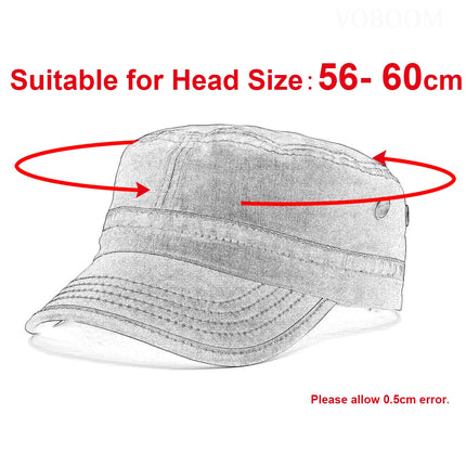 VOBOOM Washed Cotton Military Cadet Army Caps for Men Unique Design Adjustable Vintage Flat Top Hats with Air Hole
