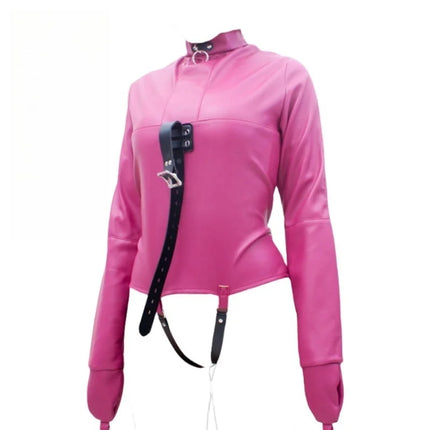 Luxury BDSM Long Sleeve Open Crotch Straitjacket with Full Face Bondage Hood Harness Adult Costume for Fetish Party Sex Toys