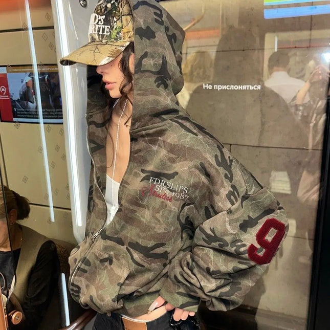 Sudaderas Para Mujer Gothic Clothes Harajuku American Camouflage Sweatshirt Clothes Y2k Streetwear Zip Up Hoodie Jacket