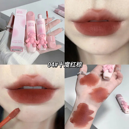 6 Color Girl's Velvet Matte Lipstick Blush Waterproof Long Lasting Cute Bear Lipgloss Non-Stick Cup Makeup Lip Tint Mud Cosmetic