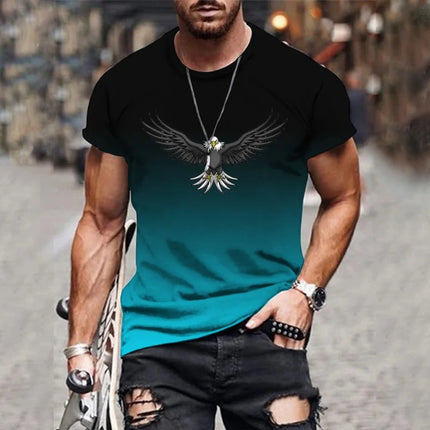 Men's Gradient Eagle 3D Printed T-shirt Summer Outdoor Leisure Sports Quick-Drying Short-Sleeved Tops Plus Size Men's Clothing