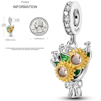 New 925 Sterling Silver Charms Beads Sunflower Flower Daisy Original Charm Pendant Fit Charm Bracelets DIY Jewelry Birthday Gift
