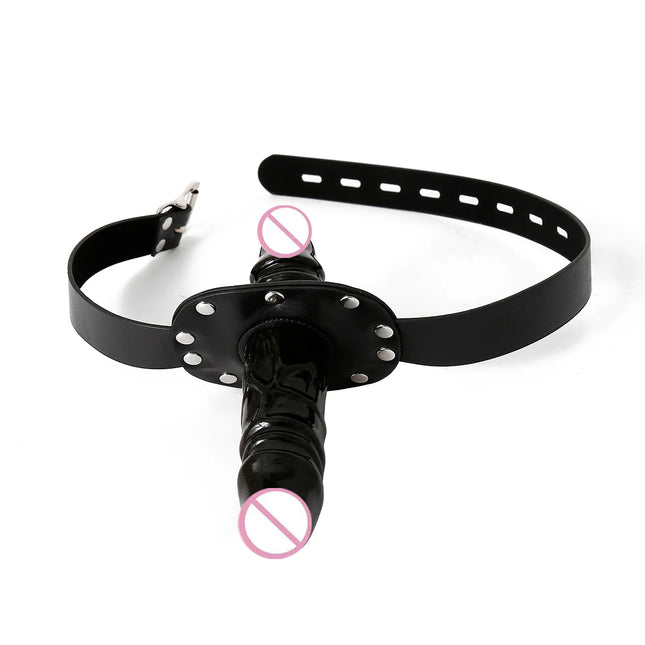 LILUPLAY Sexy BDSM Double-Ended Dildo Open Mouth Gag Leather Bondage Strapon Dildo Exotic Accessories Sex Toys For Women