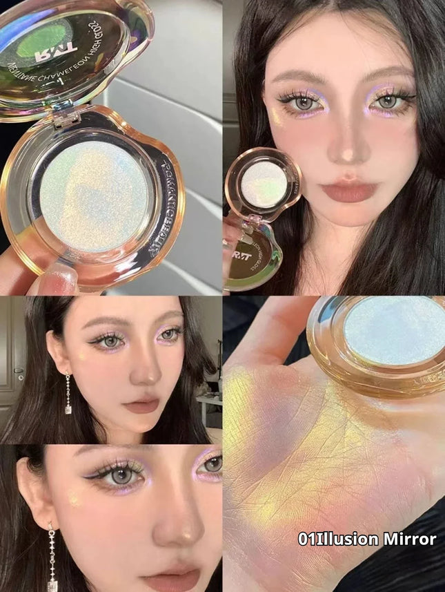 RMT Chameleon Highlight Pink Purple Fine Powder Cream Blusher Shiny ROMATIC Face Brighten High Gloss Integrated Plate Makeup