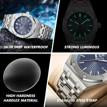 PAAZOMU Luxury Business Men's Wristwatch Waterproof Luminous Date Men's Watch Stainless Steel Fashion Quartz Watches For Men Reloj
