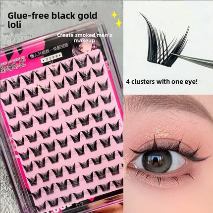 No Glue Self-Adhesive False Eyelashes - Dramatic Volume Natural Wispy Winged Fox Eye Manga Style Fluffy Cat Eye Lashes 7-12mm