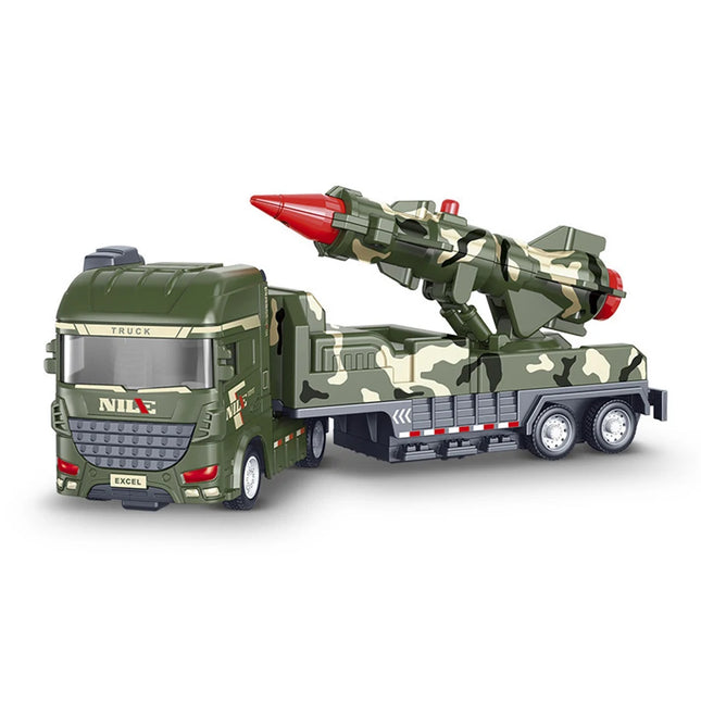 1pcs-Simulated Inertial Military Towing Truck Rocket Missile Vehicle Nuclear Cannon Model Children's Toy Car Birthday Gift