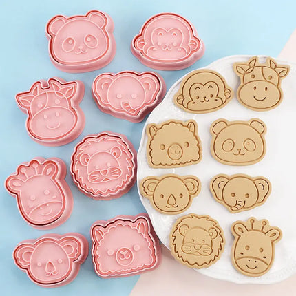 8 Pcs/set Cookie Cutters Plastic 3D Dinosaur Shape Cartoon Pressable Biscuit Mold Cookie Stamp Kitchen Baking Pastry Bakeware