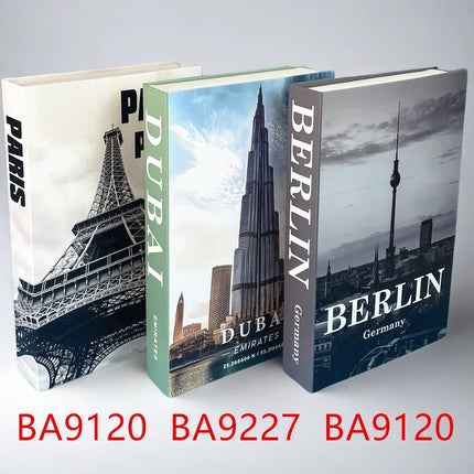 3Pcs/Set Luxury Fake Book Storage Box Fashion Decorative Books Design Coffee Table Bedroom Shelf Islam Home Decor New York Paris