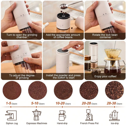 New 1500mAh Electric Coffee Grinder Externally Adjustable Type-C Charging Coffee Burr Grinder Bean Grinding Machine Coffee Maker