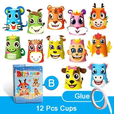 12pcs/set 3D DIY handmade Paper Cups Sticker Material Kit Kids Kindergarten School Art Craft Educational Toys for Children TMZ