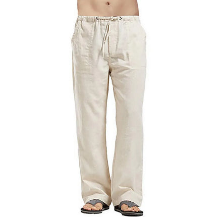 Men's Cotton Linen Pants Summer Solid Color Breathable Linen Trousers Male Casual Elastic Waist Fitness Pants Hip-Hop Streetwear