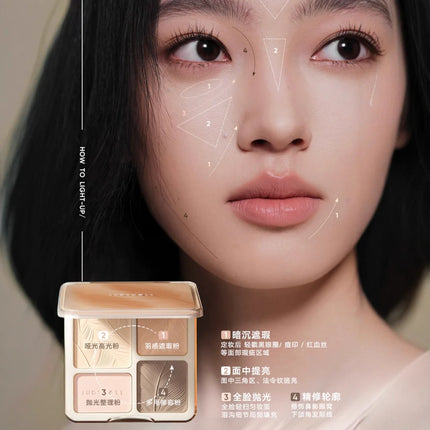 JUDYDOLL 2in1 Highlighter And Contour Palette Feather Light Up Face Shadow Powder Multi-Purpose Highlighting Makeup Cosmetics