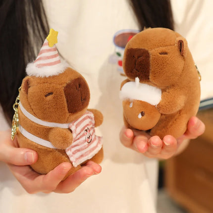 Cute Capybara Plush Toy with Hat Simulation Capybara Cosplay Crab Rabbit Cat Doll Small Size Stuffed Animals Bag Pendant Gift