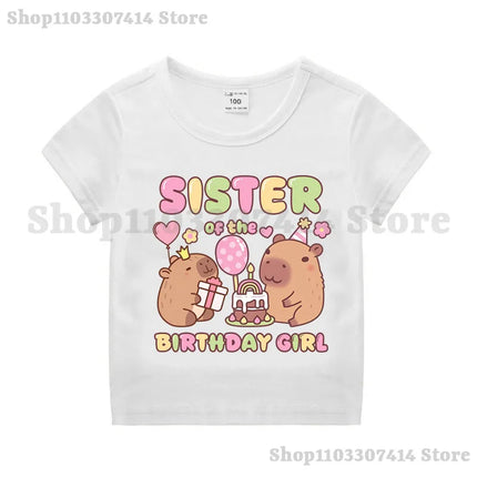 Capybara Girl Anime Cotton T-shirt Kids Cartoon Cute Top Number 1-10 Pattern Print Tee Summer Birthday Party Clothing Gifts 2025