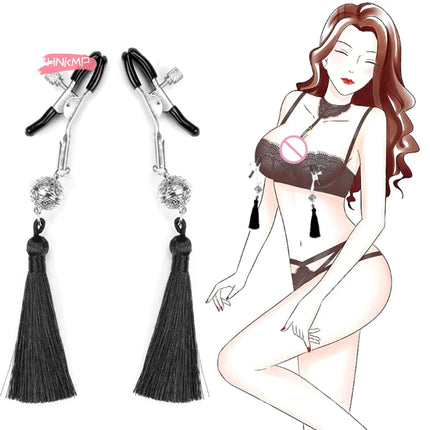 1 Pair Metal Bells Nipple Clamps with Tassel Nipple Ring for Flirting Teasing Exotic Breast Enlargement Accessory