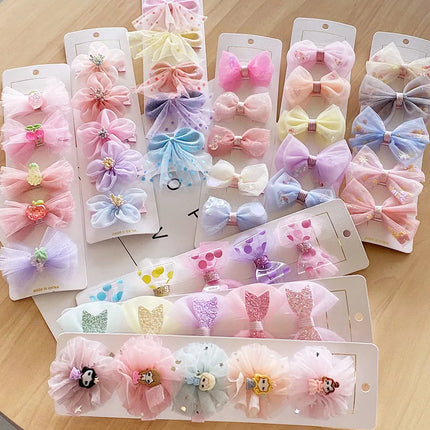 5PCS/Set Korean Baby Hairpins Mesh Gauze Bow Girl Princess Hair Clips Sweet Flower Barrettes Kids Hair Accessories Headwear