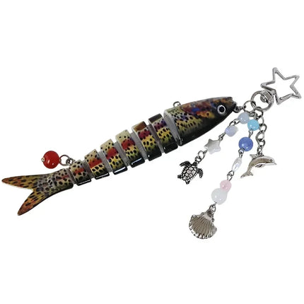New Plastic Fish Keychain Multi Jointed Simulation Fish Hook Key Chain Backpack Pendant Gifts
