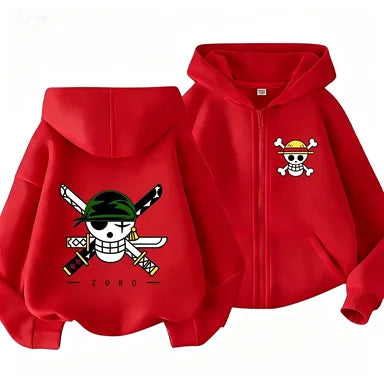 Boys Clothes Girls One Piece Cartoon Zipper Hoodie Kids Luffy Printed Casual Anime Hooded Sweatshirt Spring Outerwear