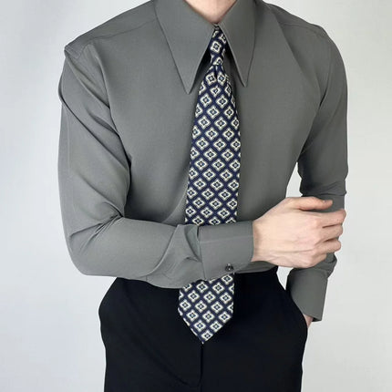 2025 New High Quality Lapel Men Shirt Wrinkle-Free Slim Fit Business Casual Shirt Solid Color Retro Gray Men Dress Shirt