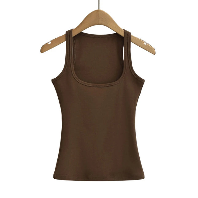 Summer U-neck Sculpted Square Neck Tank Top for Women New 2025 Fashionable Sleeveless Top