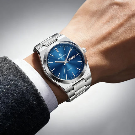 PAAZOMU Luxury Quartz Men's Wristwatch Sport Men Watches Waterproof Luminous Date Week Stainless Steel Men's Watch Male Reloj+box