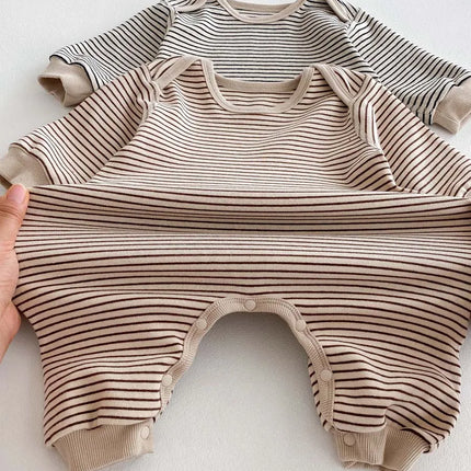 Korean Style Baby Autumn and Winter Long Sleeve Striped Boneless Envelope Collar Jumpsuit for Boys and Girls Baby Comfortable Ho