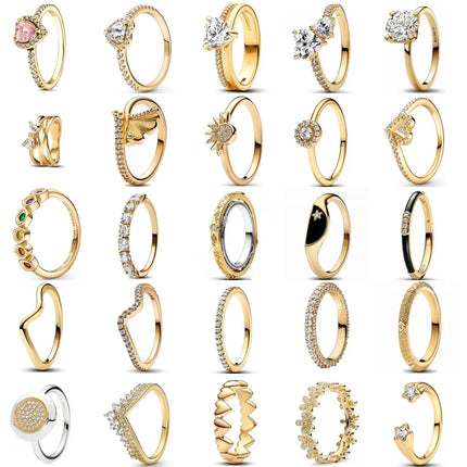 2025 Hot Selling Wholesale Gold Color Sun Heart Bow Size 6 7 8 9 Ring Rings For Trenday Women Jewelry 925 Sterling Silver