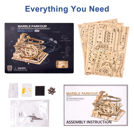 ROKR Wooden 3D Puzzle Marble Parkour Big Funnel Marble Run DIY Roller Coaster Toys Model Building Kit Gift for Adults Kids