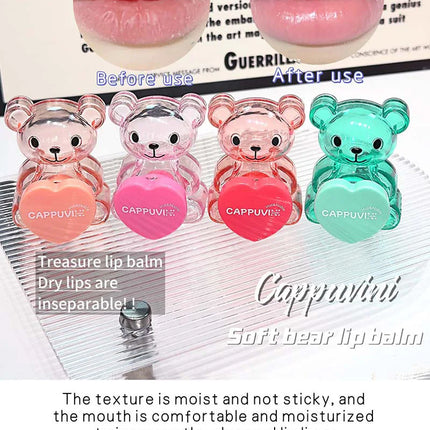 Cappuvini Soft and Cute Bear Lip Balm Moisturizing and Hydrating, Reduces Lip Lines, Non-Greasy, Limited Edition for Christmas and Halloween, Autumn and Winter Lip Care.