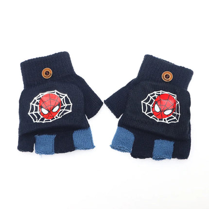 Marvel Spider-Man Children's Flip Gloves Toddler Half Finger Mittens Kindergarten Flip Top Warm Gloves 2-7 Years Old Gift