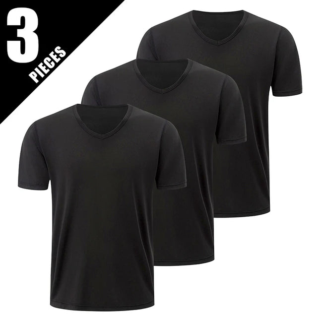 1/2/3 Piece Men's Solid Color Four Season Short Sleeved V-neck Sports And Comfortable Plus Size Youth Casual Base T-shirt