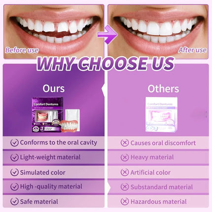 Full Set Natural Dentures Upper & Lower Silicone Fake Teeth Braces Comfort Fit Instant Smile Oral Care For Men Women