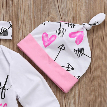 4Pcs Baby Girls Clothes Sets Newborn Letter Print Long Sleeve Romper Tops Pants Hat Headband Summer Autumn Baby Outfits 0-24M