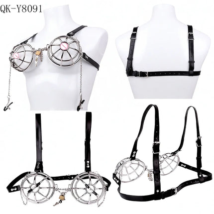 QKKQ Breast Cover With Nipple Clamp Nipples Covers Female Chest Hood Harness Hollow Breast Clip Milk Clips Bondage BDSM Sex Toys