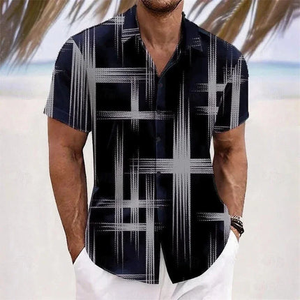 Men's Geometric 3D Printed Lapel Short Sleeve Casual Fashion Shirt Summer Outdoor Vacation Hawaiian Shirt