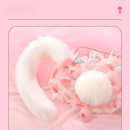 Silicone Fox Tail Anal Plug for Couples Cat Claw Print Role Play Tail Masturbation Sex Toys Adult Women Flirting Games Butt Plug
