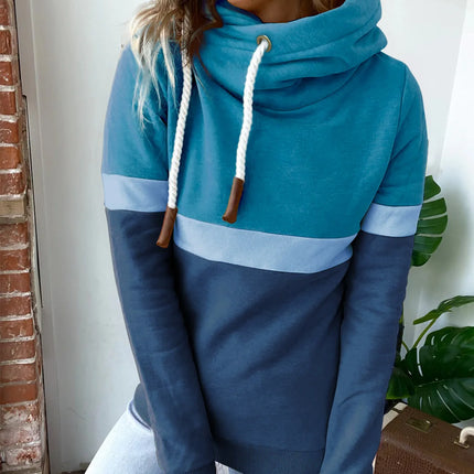 Women's sweatshirt 2024 new autumn and winter solid color stitching casual high collar hooded cross-border sweatshirt for women