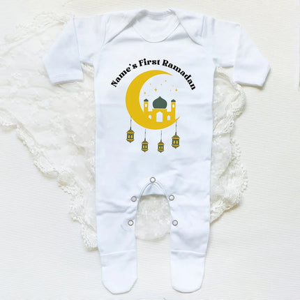 Personalized Baby First Ramadan Bodysuit Infant Long Sleeve Romper Eid Ramadan Islamic Muslim Newborn Keepsake Outfit Jumpsuit