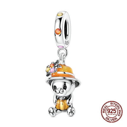 Autumn New 925 Sterling Silver Brown Maple Leaf Pumpkin Bee Charms Bead Fit 3mm 925 Original Bracelets DIY Jewelry Warm Gift