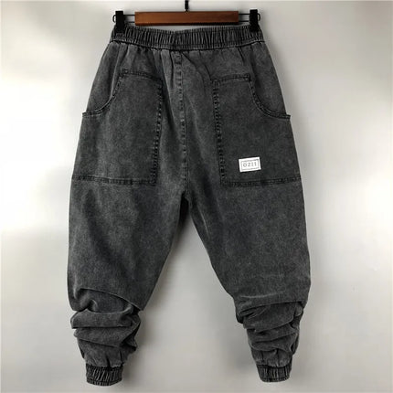 Men Casual Cargo Harem Jeans Pants High Street Hip Hop Length Men's Clothing Denim Sweatpants Spring Autumn Big Size