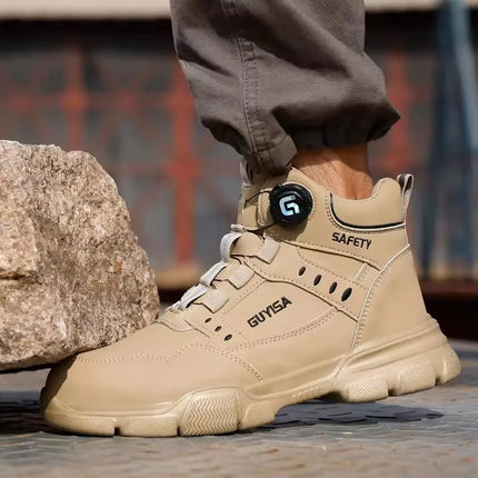 Men's Rotating Button Labor Protection Shoes Anti-smash Anti-Puncture Safety Shoes Work Boots Steel Toe Shoes Indestructible Shoes
