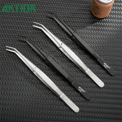 AKTION Professional Anti-Static Tweezers Precision Curved Tip German Steel Tools for Electronics Repair/Jewelry Making/Resin Art