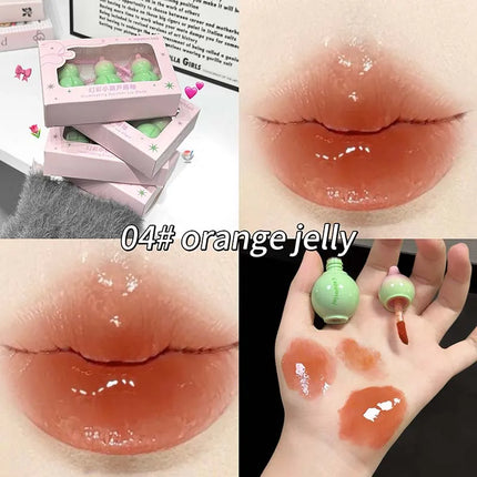 Cute Zucchini Jelly Lip Gloss Mirror Watery Gloss Liquid Lipstick Hydrating Lasting Moisturizing Tender Pink Student Lips Makeup