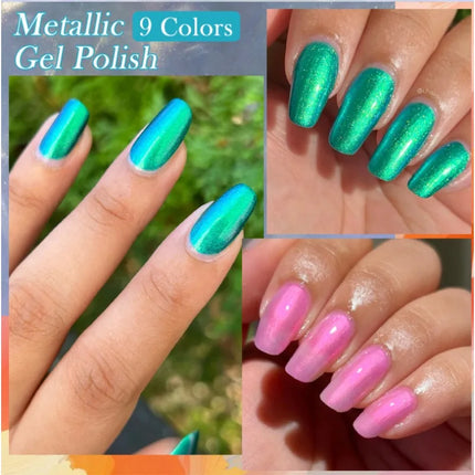 7ml Metallic Gel Nail Polish Red Chrome Effect Soak Off Varnish Semi-Permanent Nails Art Manicure Base Top Coat and Magnetic