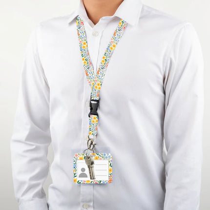 Flower design Lanyard Business Credit horizontal Card Holder Neck Strap Keychain Hang Rope ID Badge Holder Lariat Lasso