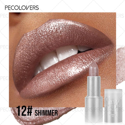 1PC Shiny Metallic Lipstick - Pearlescent Lip Gloss, Suitable for All Skin Types, High Pigmentation, Mild Formula, New Year Gift