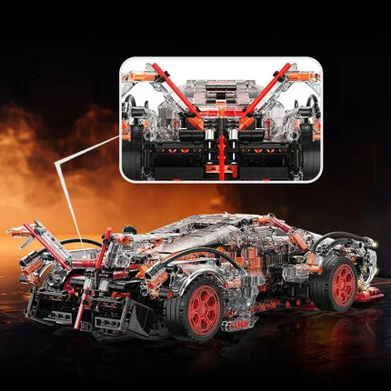 Transparent V12 Block Roadster RC Tech Racer 1:14 DIY Roadster Building Block Assembly Block Car Toy Birthday Gift