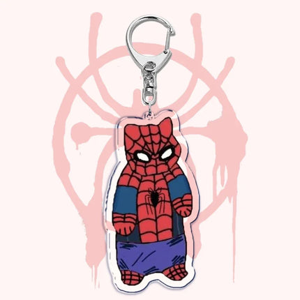 Cute Spider Punk Cat Warrior Key Chain Key Ring Invincible Superhero Keychains Keyring Pendant for Bag Man Women Jewelry Gifts