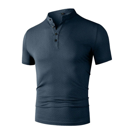 Men's Business Casual Short Sleeve POLO Shirt Bone Flower Solid Color Breathable Comfortable Fashion Summer Versatile Top